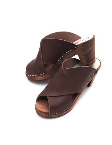 Wooden swedish women Clogs organic leather Diva