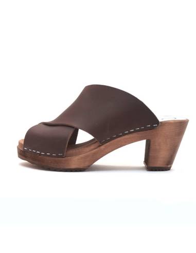 Sandalia de madera mujer en cuero organico Diva