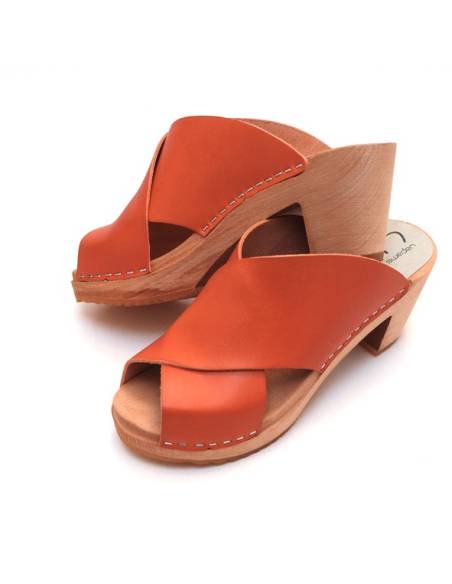 Wooden swedish women Clogs organic leather Diva