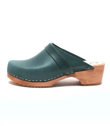 Women's swedish Clogs in  leather vegetal and wooden sole
