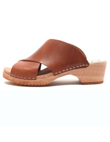 Wooden swedish women sandal organic leather