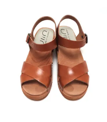 Swedish wooden Sandals crossed vegetal leather for woman