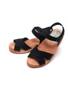 Swedish wooden Sandals crossed vegetal leather for woman 2