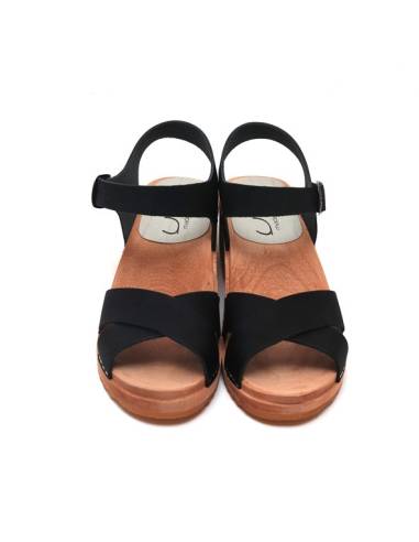 Swedish wooden sandals for women leather braided red brown or nature