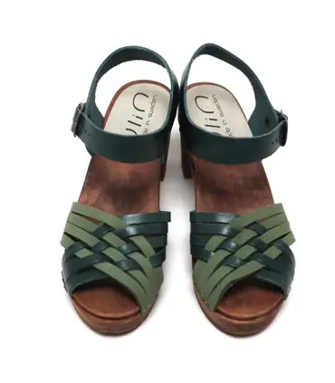 Sandales à talons de 7 cm modèles Mégan cuir au tannage végétal vert et vert pu cuir lisse et naturel scaninav style 