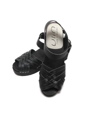 Sandalias mujer sueca tacones altos en madera y rosa o beige cuero