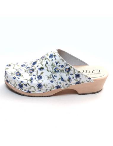 Zuecos suecos en cuero negro liberty y madera exclusiva para mujer