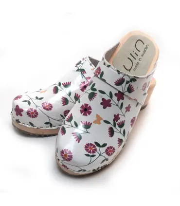 Women's swedish wooden clogs liberty flower leather Special Offer