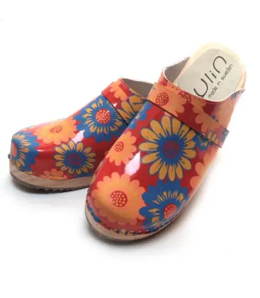Women's swedish wooden clogs liberty flower leather Special Offer