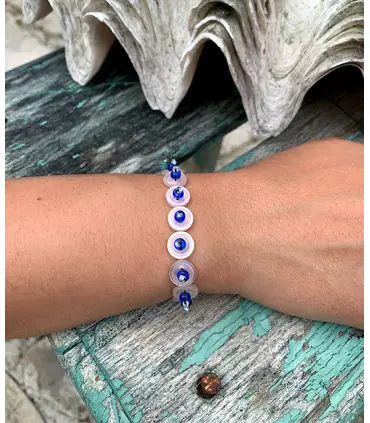 Bracelet créateur francais en boutons vintage bleu