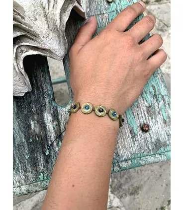 Bracelet de femme elegant fabriqué en france Kaki, Bleu, perle de verre 