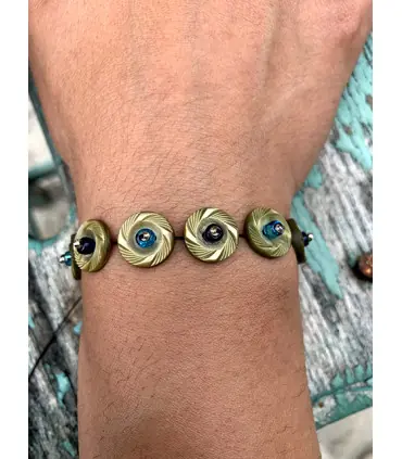 bracelet femme couleur kaki bleu océan en perles de verre