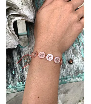 Bracelet unique femme en boutons des années 70/80 rose & argent 