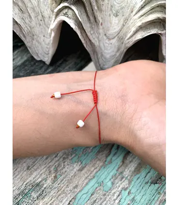 noeud de bracelet féminin en fil rouge réglable & perle de verre
