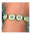 Bracelet en boutons et perles vert pastel Vert d'eau & Blanc
