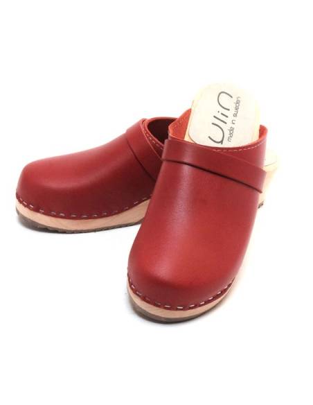 Sabots suédois bois en cuir rouge V