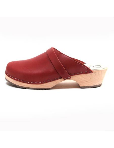Sabots suédois bois en cuir rouge V