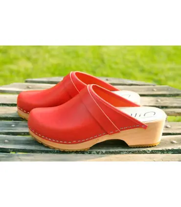 Women's swedish Clogs in  leather vegetal and wooden sole