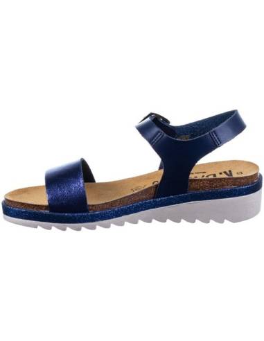 Sandales bois plates brillantes bleu marine 