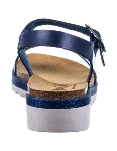 Sandales bois plates brillantes bleu marine 