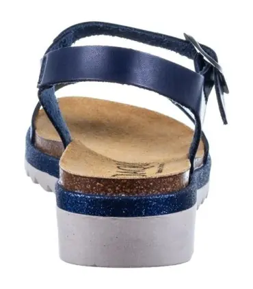 Sandales bois plates brillantes bleu marine 