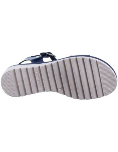 Sandales bois plates brillantes bleu marine 