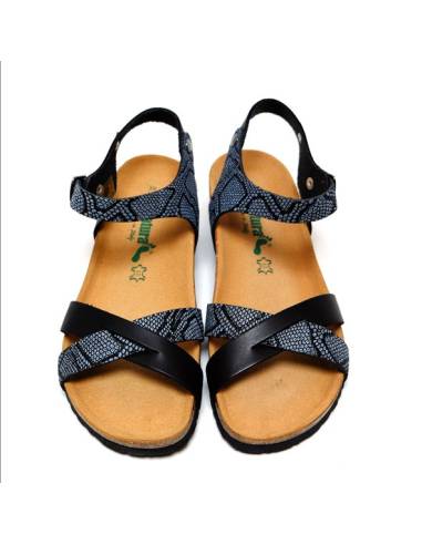 Flops Bionatura leder schwarz  cognac mit dekorativen kleinen Nieten.