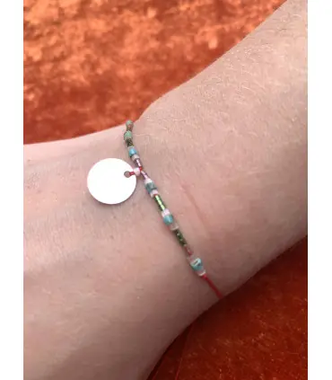 bracelet médaille en argent et perle turquoise marbrée cuivre