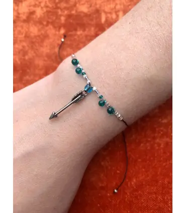 Bracelet en perle bleues et argent avec flèche argent 