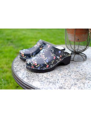 Women Liberty flower Leather swedish wooden clogs special offer