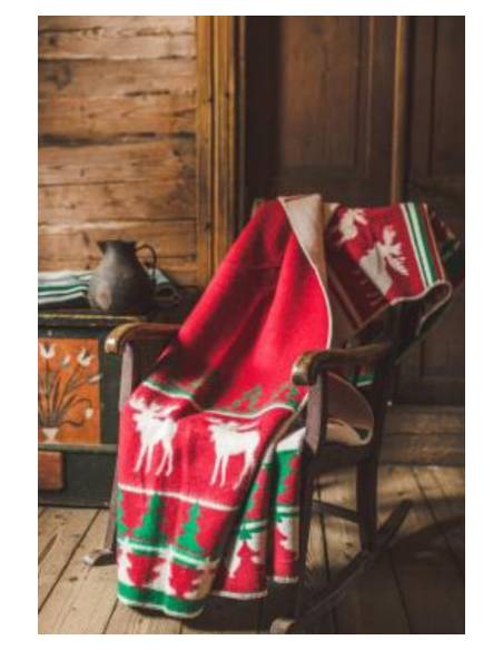 Throws pure new wool with pattern reindeer and firs