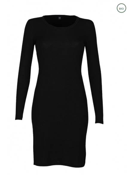 Chemise de nuit chaude femme manches longues en pure laine mérinos bio noir