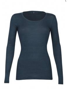 women's rib collar shirt long sleeves in pure grey merino wool 2