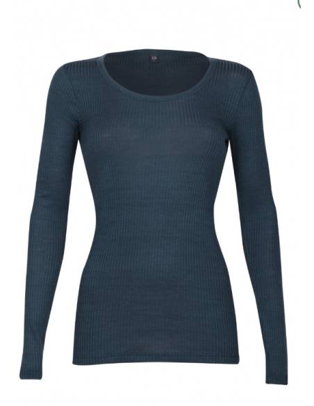 Merino Rippshirt für Damen dunkelgrau oder schwartz meliert