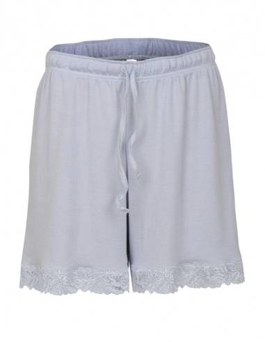 pyjama short laine et soie bleue avec dentelles
