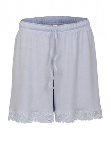 pyjama short laine et soie bleue avec dentelles