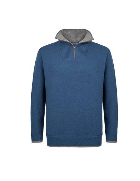 Pullover mit halbem Reißverschluss für Herren aus reiner neuer Wolle.