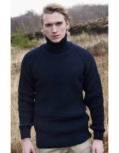 Pull en grosse maille en laine vierge bleu marine et blanc