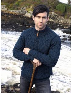 Pull Homme zip en pure laine mérinos bleu 2