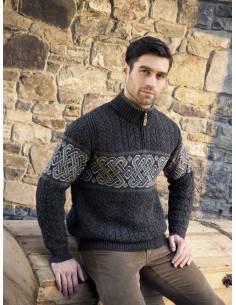 Celtic Jacquard Half Zip Sweater in pure merinowool.