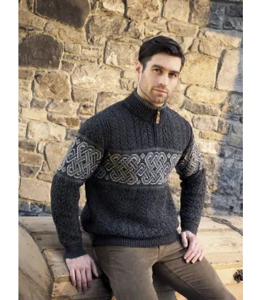 Celtic Jacquard Half Zip Sweater in pure merinowool.