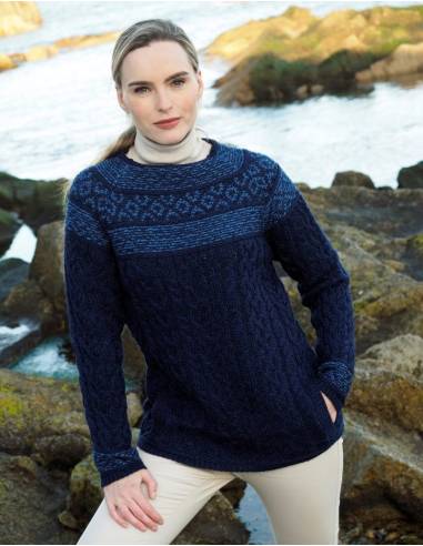 Hermoso suéter de fairisle de diseño Jacquard para la Mujer pura lana merino