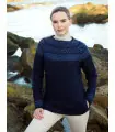 Pull Femme jacquard irlandais aran en pure laine mérinos motif Fairisle