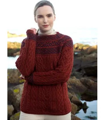 Hermoso suéter de fairisle de diseño Jacquard para la Mujer pura lana merino