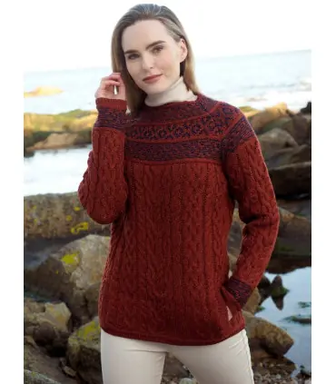 Hermoso suéter de fairisle de diseño Jacquard para la Mujer pura lana merino