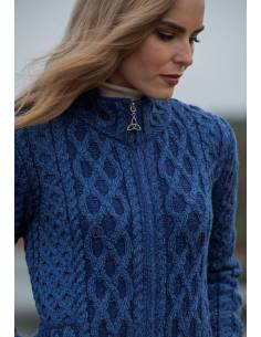 Women's Plated Zip Cardigan pure merinowool blue