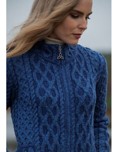 Gilet cardigan femme laine mérinos bleu