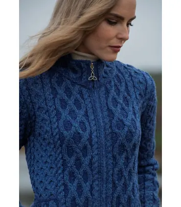 Women's Plated Zip Cardigan pure merinowool blue