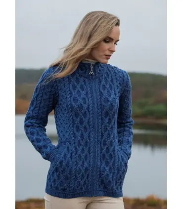 Women's Plated Zip Cardigan pure merinowool blue