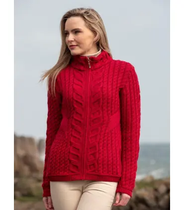Gilet cardigan Zip Femme laine mérinos rouge